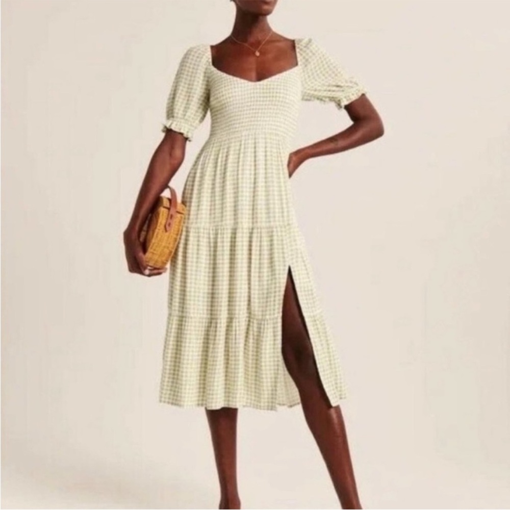 Abercrombie & Fitch green gingham puff sleeve dress